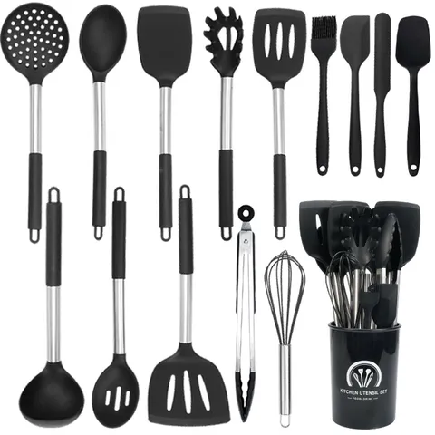 Modern Minimalistisch Silikon Küchenhelfer Set Mit Edelstahlgriff Antinhaft Hitzebeständig Kochwerkzeuge Für Heimküche