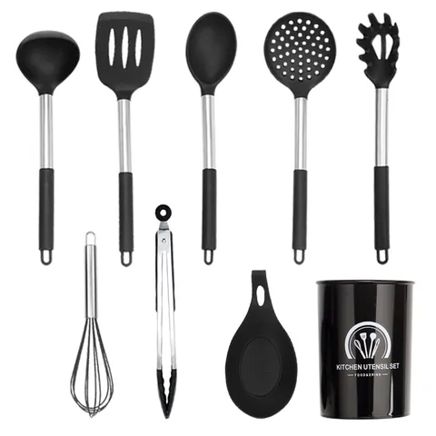 Modernes Silikon Küchenhelfer Set Mit Edelstahlgriff Antinhaftbeschichtung Hitzebeständig Kochen Löffel Spachtel Set Für Hausküche
