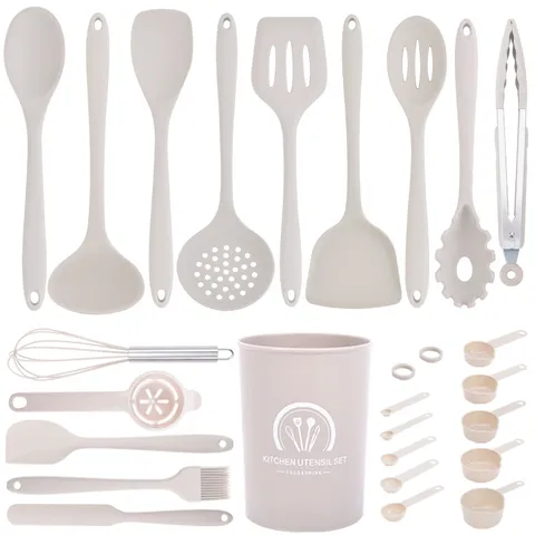 Modern Minimalistisch Hitzebeständig Silikon Küchenhelfer Set Antihaft Kochgeschirr Pfannenwender Löffel Set Für Küche Kochen