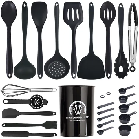 Modern Minimalistisch Hitzebeständig Silikon Küchenhelfer Set Antihaft Kochgeschirr Pfannenwender Löffel Set Für Küche Kochen