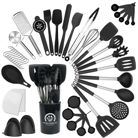 Modernes Silikon Küchenhelfer Set Hitzebeständig Antihaft Kochspatel Löffel Mit Edelstahlgriff Backwerkzeuge Halter