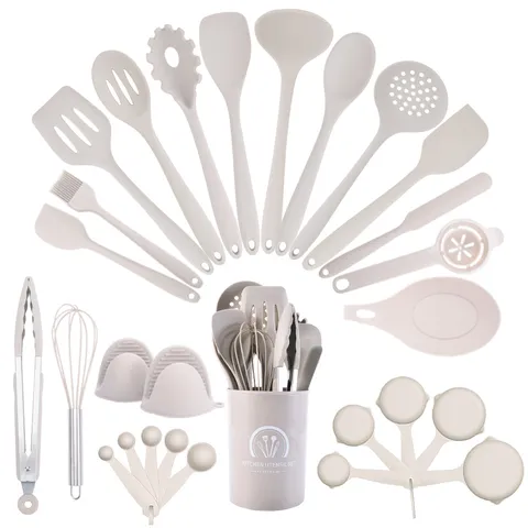 Heat Resistant Silicone Stainless Steel Kitchen Utensils Storage Bucket Nonstick Cooking Spoon Spatula Turner Tongs Whisk Tools