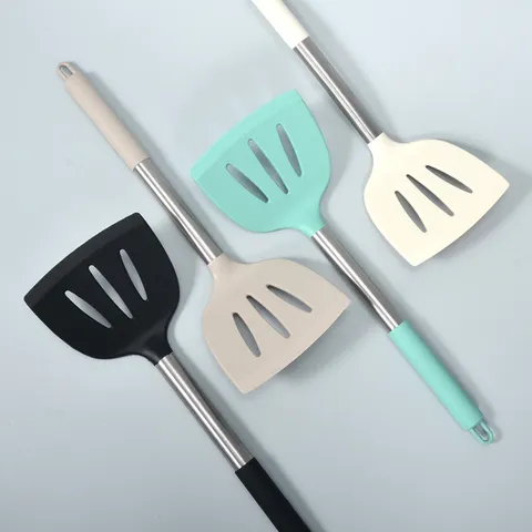 Large Silicone Slotted Turner With Stainless Steel Handle Heat Resistant Non-Stick Kitchen Turner Spatula For Cooking Frying Home Restaurant