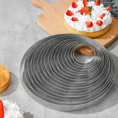 Modern Stainless Steel Perforated Tart Ring French Mousse Cake Mold Round Cheese Tart Ring Professional Baking Tool For Kitchen Bakery