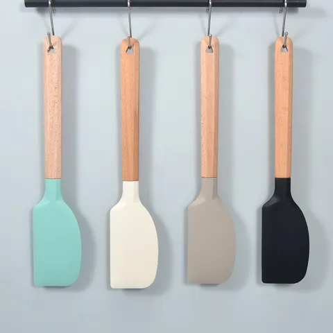 Voedselveilige Siliconen Bakspatel Met Massief Houten Handvat Anti-Anbak Crèmeschraper Hittebestendig Boterspatel Koken Taartschep Voor Keukengereedschap