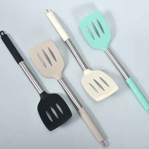 Heat Resistant Silicone Slotted Turner Stainless Steel Tube Handle Cooking Spatula Non-Stick Kitchen Utensil For Home Cook