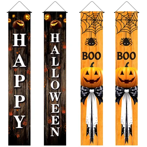 Halloween Porch Banner Polyester Spooky Hanging Couplet Fabric Decorative For Party Home Indoor Outdoor Door Decor