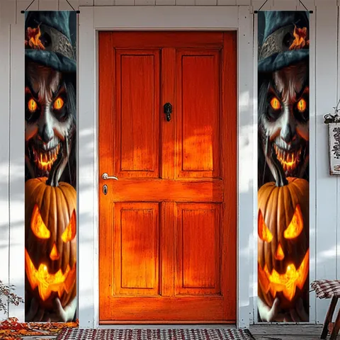 Halloween Porch Banner Polyester Spooky Hanging Couplet Fabric Decorative For Party Home Indoor Outdoor Door Decor