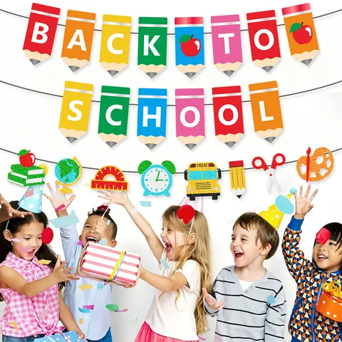 Back To School Banner Bleistiftform Apfelmuster Party Dekoration Willkommen Klassenzimmer Girlande Hängende Dekoration Für Schüler Lehrer