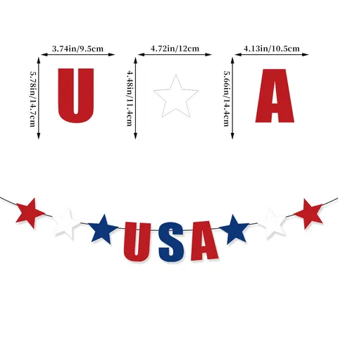 American Independence Day Party Decorations USA Red Blue White Star Heart Banner Paper Garland Bunting For Patriotic Festive Decor