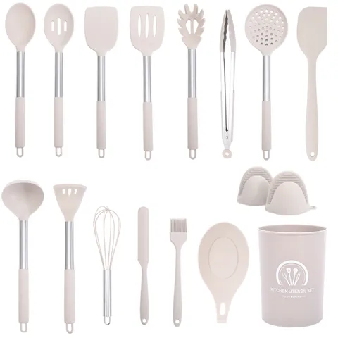 Heat-Resistant Silicone Kitchen Utensils Stainless Steel Handles Non-Stick Cookware Baking Spatula Cooking Tools