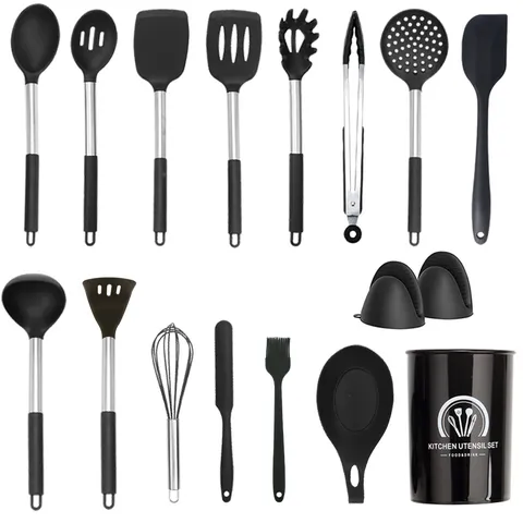 Heat-Resistant Silicone Kitchen Utensils Stainless Steel Handles Non-Stick Cookware Baking Spatula Cooking Tools