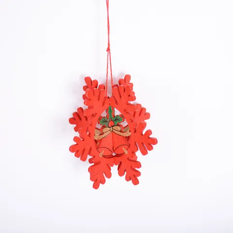 Adornos de Navidad de Madera Calado Colgante Tridimensional Rojo Copo de Nieve Estrella Campana Árbol para Fiesta Escaparate Tienda Decoración Hogar