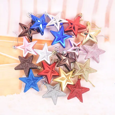 3D Estrella de Navidad Adornos Purpurina Plástico Árbol de Navidad Decoraciones Colgantes para Fiesta Hogar Decoración Brillante Estrellas Bolas