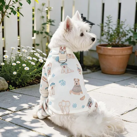 Soft Warm Polyester Pet Four-Legged Jumpsuit Cartoon Puppy Bear Printed Loungewear Cozy Autumn Winter Apparel For Small Dogs Cats