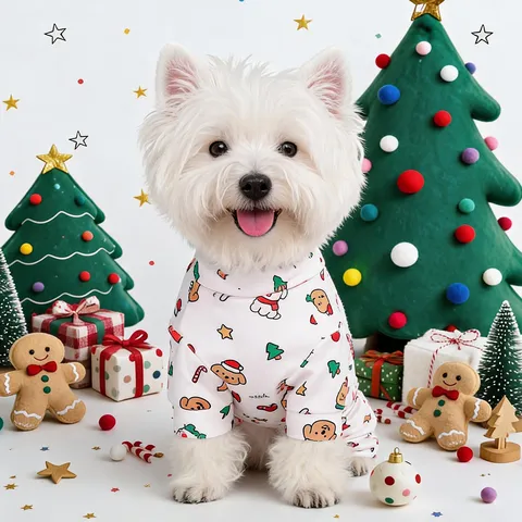 Mono de Navidad para Mascotas Ropa de Cuatro Patas para Perros Pijama Cómodo y Cálido de Invierno Abrigo Con Anillo en D Estampado para Perros Pequeños Gatos