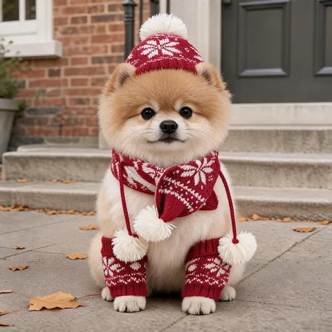 Kerstmis Huisdier Breien Warme Muts Sjaal Beenwarmer Set Karton Sneeuwvlok Rendier Patroon Polyester Kleding Voor Kleine Hond Kat Accessoires