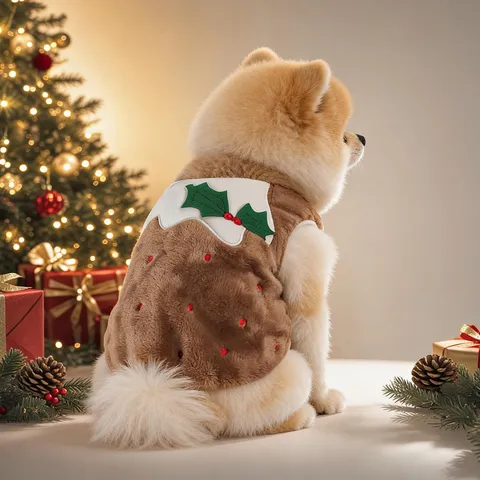 Pet Natale Budino Costume Peluche Caldo Vestiti Cucciolo Poliestere Ricamato Smanicato Due Zampe Gilet Cani Piccoli Inverno Abbigliamento