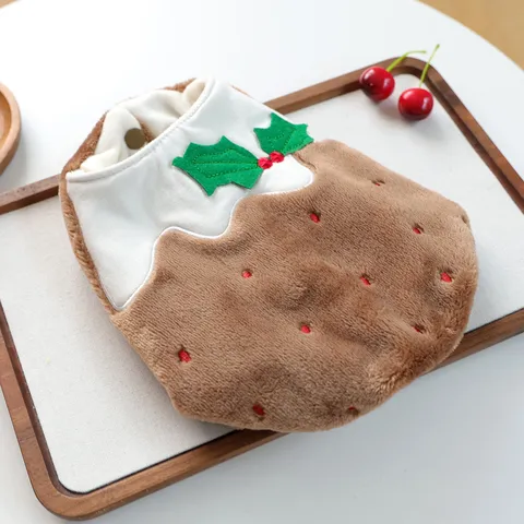 Pet Natale Budino Costume Peluche Caldo Vestiti Cucciolo Poliestere Ricamato Smanicato Due Zampe Gilet Cani Piccoli Inverno Abbigliamento