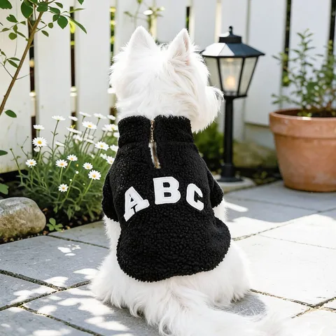 Petcircle Casual Polyester Sherpa Fleece Pet Jacket Comfortable Warm Letter Embroidered Zipper Two-Legged Clothes For Small Dogs Cats Autumn Winter