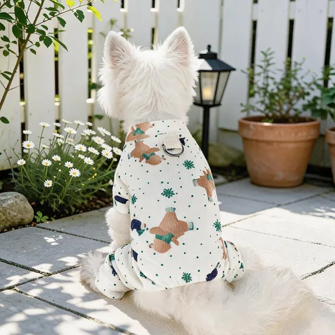 Mono de Cuatro Patas Suave de Poliéster para Mascotas Estampado Oso de Dibujos Animados Copos de Nieve Ropa Cálida para Perros Gatos Ropa de Casa Confortable