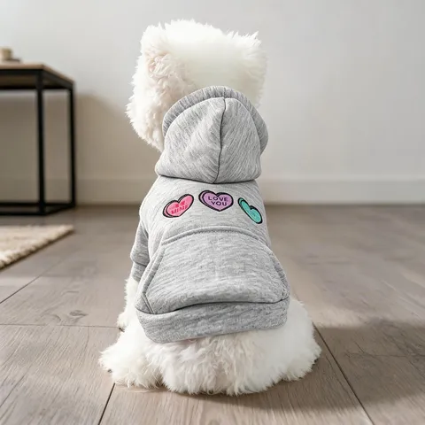 Petcircle Casual Fleece Warm Pet Hoodie Heart Embroidered Letters Two-Legged Dog Apparel For Small Dogs Cats Autumn Winter