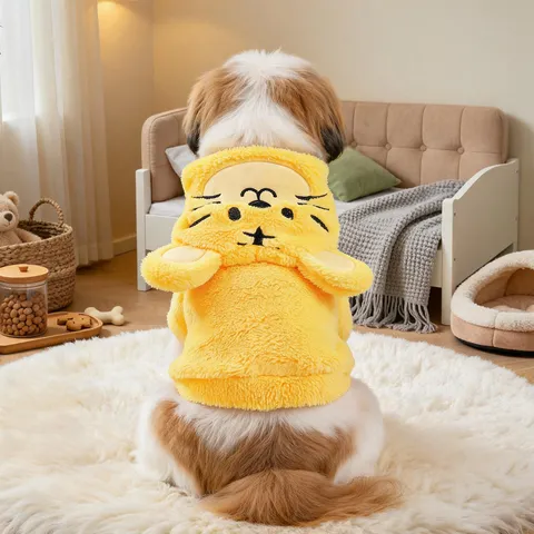 Cute Tiger Cosplay Pet Costume Soft Plush Dog Hoodie Yellow Warm Puppy Two-Legged Clothes For Small Dogs Cats Party Apparel
