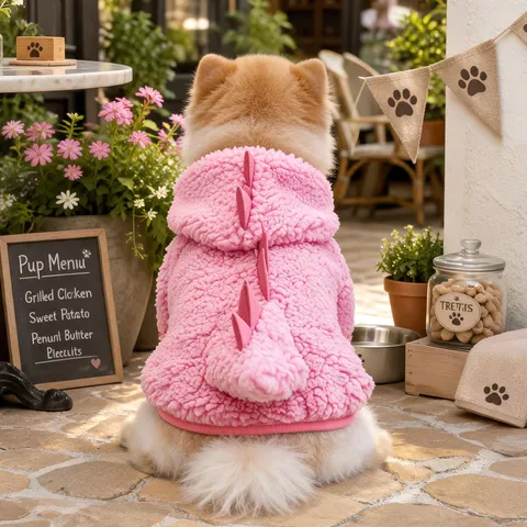 Pet Warm Fleece Dinosaur Costume Winter Hooded Coat Soft Dog Cat Puppy Jacket Apparel