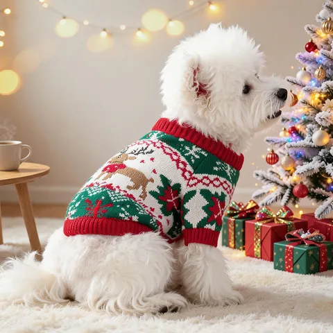 Pet Christmas Reindeer Sweater For Small Dogs Cats Knitted Warm Rudolph Puppy Sweater Red Green Festival Pet Clothing