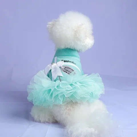 PETCIRCLE Vestito da Principessa per Cani Blu Lago Poliestere Pile Calda Gonna Tutù Con Fiocco Bianco per Cani Piccola Taglia Cuccioli Autunno Inverno