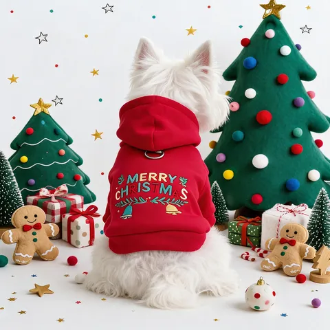PETCIRCLE Felpa con Cappuccio Natalizia per Cani Cane di Piccola Taglia Cucciolo Rosso Campana di Natale Felpa Invernale Calda Vestiti per Animali Ricamo
