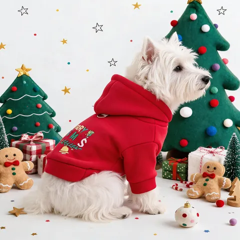 PETCIRCLE Felpa con Cappuccio Natalizia per Cani Cane di Piccola Taglia Cucciolo Rosso Campana di Natale Felpa Invernale Calda Vestiti per Animali Ricamo