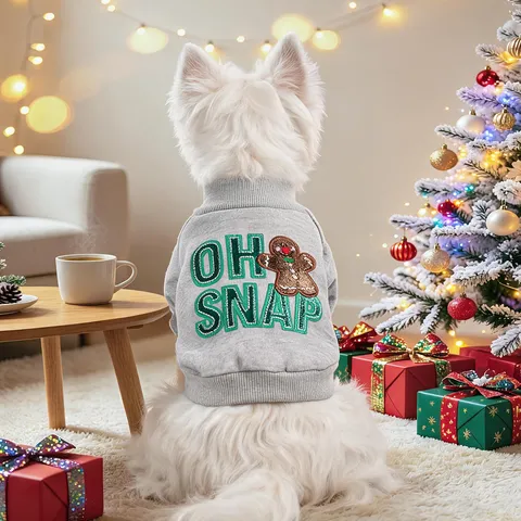 Christmas Pet Sweater Gingerbread Man Pattern Dog Clothes Cute Grey Knitted Puppy Shirt For Small Dogs Cats Festival Party Apparel
