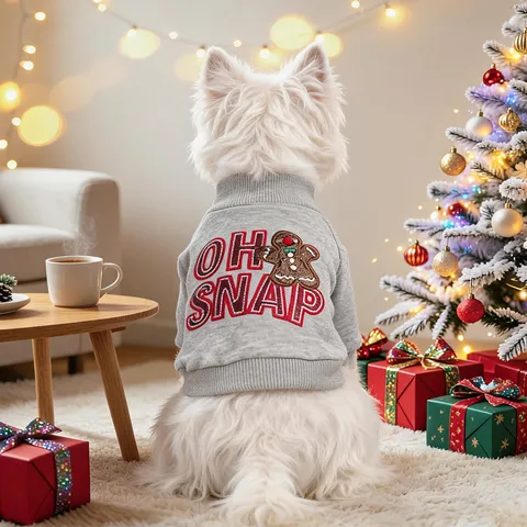 Christmas Pet Sweater Gingerbread Man Pattern Dog Clothes Cute Grey Knitted Puppy Shirt For Small Dogs Cats Festival Party Apparel