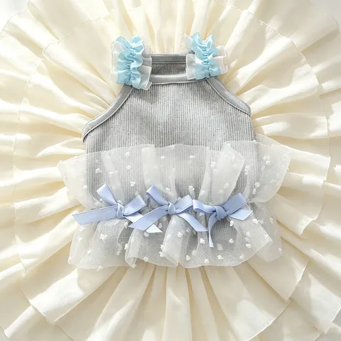 Vestito per Animali Domestici Cani Piccoli Cuccioli Delicato Pizzo Seersucker Fiocco Canotta Gilet Carino Gonna