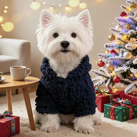 Navy Blue Polyester Pet Christmas Winter Clothes Thick Fleece Santa Claus Hooded Sweater Apparel For Small Dogs Cats Puppy