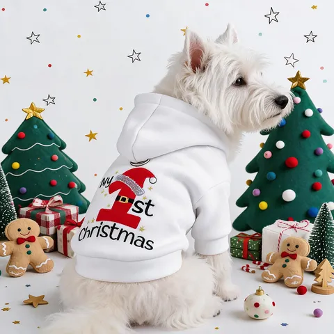 Felpa con Cappuccio Natalizia per Animali Domestici in Morbido Poliestere per Cani My 1st Christmas Stampa Cuccioli Vestiti Invernali