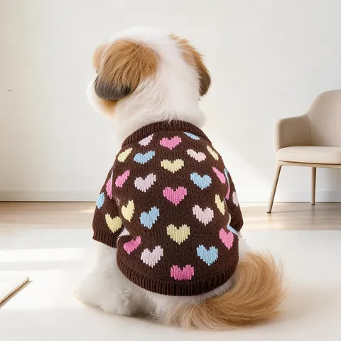 PETCIRCLE Suéter de Punto para Perro con Corazón Cálido Invierno Otoño Pullover de Ganchillo para Gato Ropa para Perros