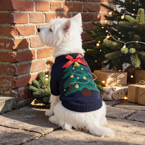 Pet Christmas Tree Knit Sweater Bowknot Warm Clothes For Small Dogs Cats Autumn Winter Holiday Casual Apparel