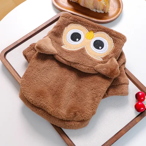 Cute Owl Cartoon Animal Cosplay Pet Clothes Soft Plush Hooded Sweatshirt Cozy Two-Legged Costume For Small Dogs Cats Daily Party Wear