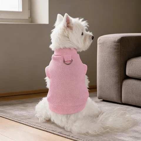 Wafelpatroon Huisdier Vest Effen Kleur Puppy Kat Warme Kleding Met D-ring Gesp Kleine Honden Trui Vest Kleding Voor Herfst Winter