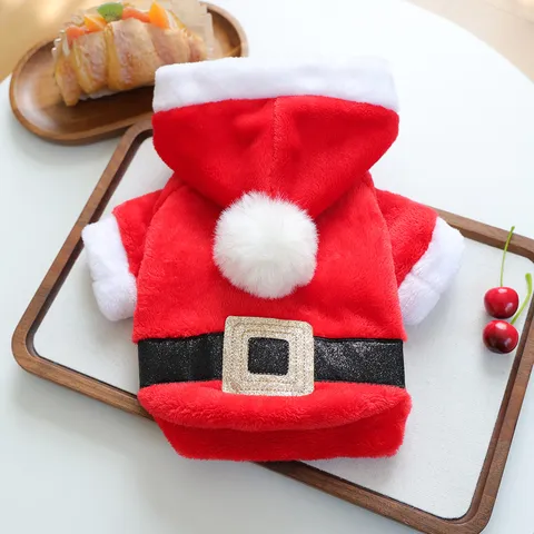 Haustier Weihnachten Kostüm Plüsch Weihnachtsmann Kapuzenmantel Für Kleine Hunde Katzen Winter Warm Vlies Welpen Kleidung Urlaub Party Outfits
