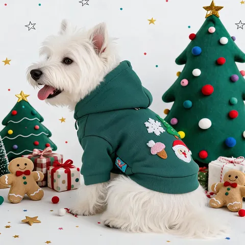 Petcircle Christmas Pet Hoodie Soft Polyester Dog Sweatshirt With Santa Claus Tree Embroidery Cute Puppy Festival Party Clothes Green