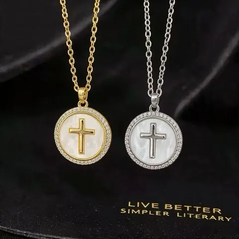 Fashion Copper Gold Silver Plated Rhinestone Cross Pendant Necklace Trendy Geometric Clasp Choker Chain Fine Jewelry Gift For Women
