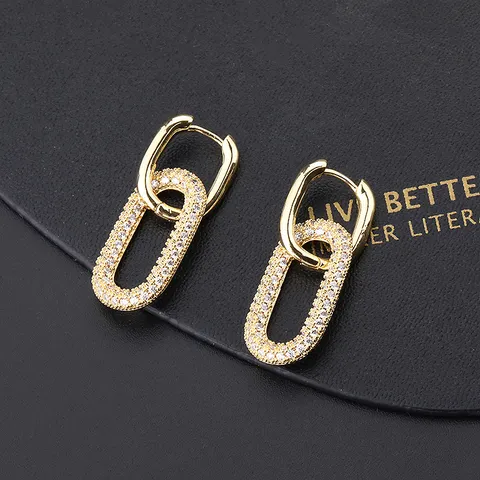 Minimalistische 18K Vergoldete Kupfer Zirkonia Creolen Für Damen Vintage Einfache Geometrische Doppelring Herz Kreuz Ohrschmuck