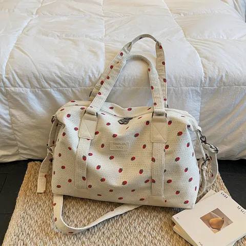 Grande Capacità Velluto a Coste Borsa da Viaggio Stampa Fragola Impermeabile Weekender Manica Trolley Palestra Bagaglio Borsa