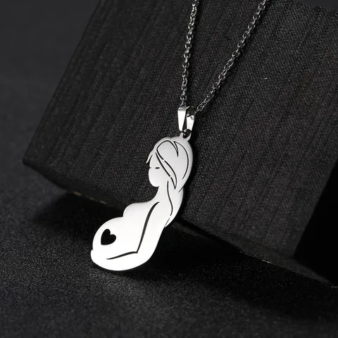 Schwangere Frau Silhouette Anhänger Halskette Edelstahl Herz Ausschnitt Minimalistischer Schmuck Geschenk Für Mütter