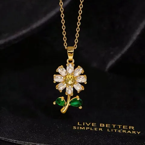 Luxus Kupfer Vergoldet Sonnenblume Anhänger Kette Mode Herz Anker Strass Verschluss Kette Halskette Für Damen Täglichen Schmuck Geschenk