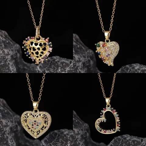 Luxus Vergoldete Kupfer Herz Anhänger Halskette Trendige Bunte Strass O-Kette Choker Schlüsselbein Kette Schmuck Für Damen Täglich