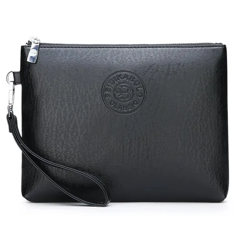 Pochette décontractée en cuir PU pour hommes portefeuille de poignet grande capacité couleur unie résistant à l'usure fermeture éclair